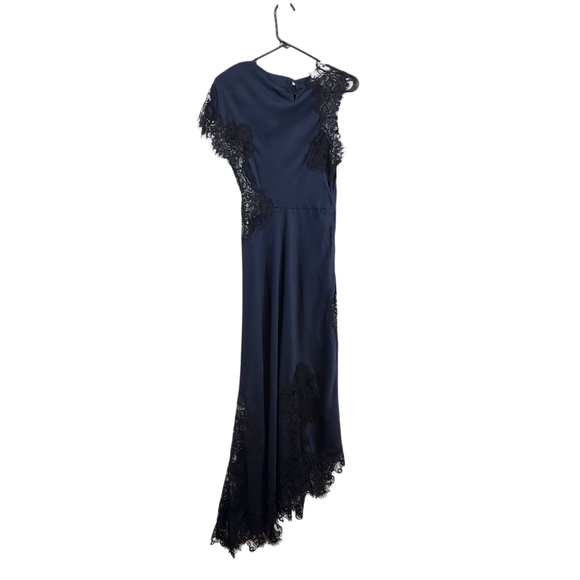 A.L.C. Alessia Navy Asymmetrical Dress with Black Lace - Picture 7 of 11